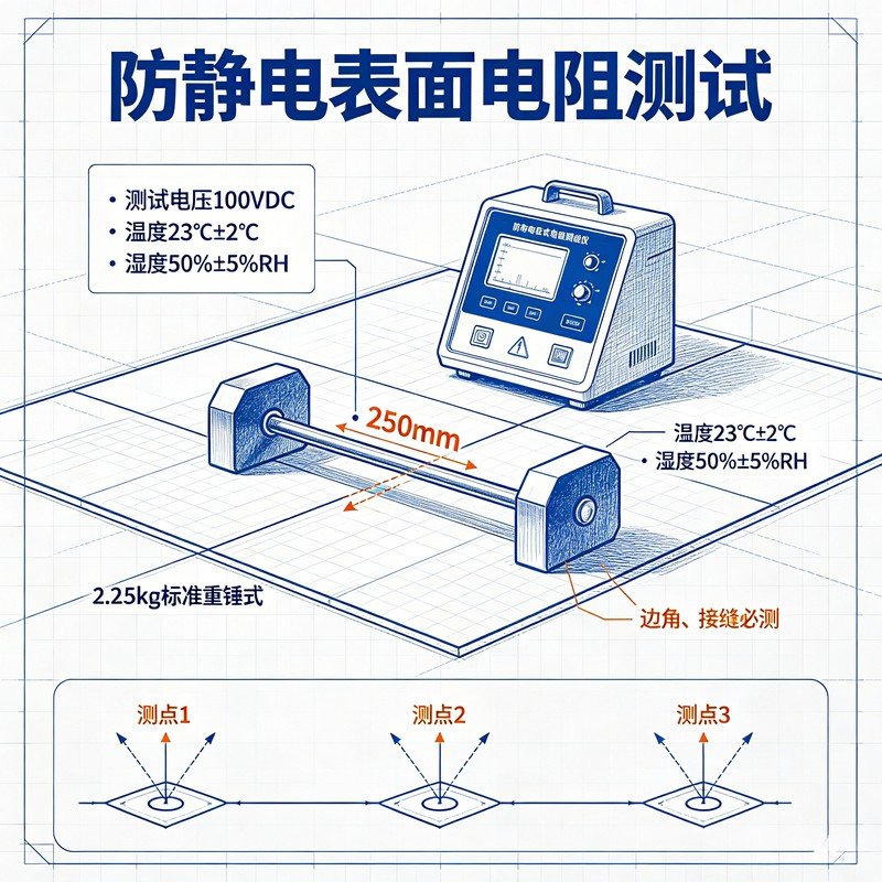 防静电表面电阻标准测试示意图