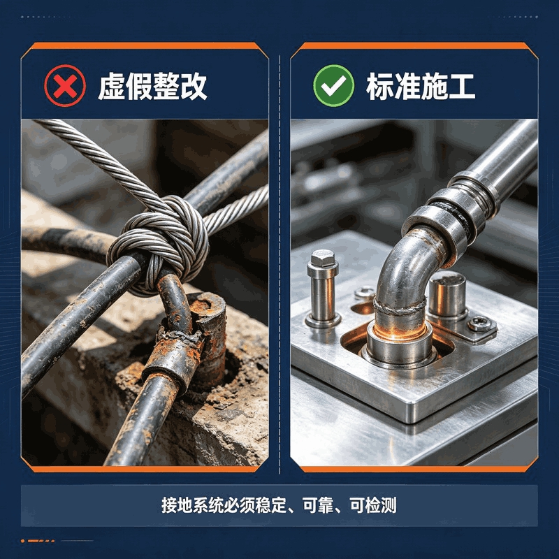 接地虚假整改与标准化接地施工工艺对比