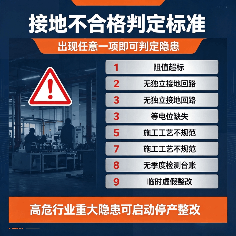 整理不合格判定条目,标注高危行业重大隐患处置规则(停产整改、行政处罚)