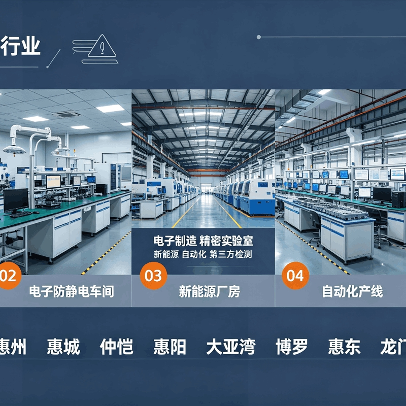 惠州市惠发科技提供阳江五金打磨、手持数码车间 4Ω 耐磨接地、除尘设备同步接地施工。