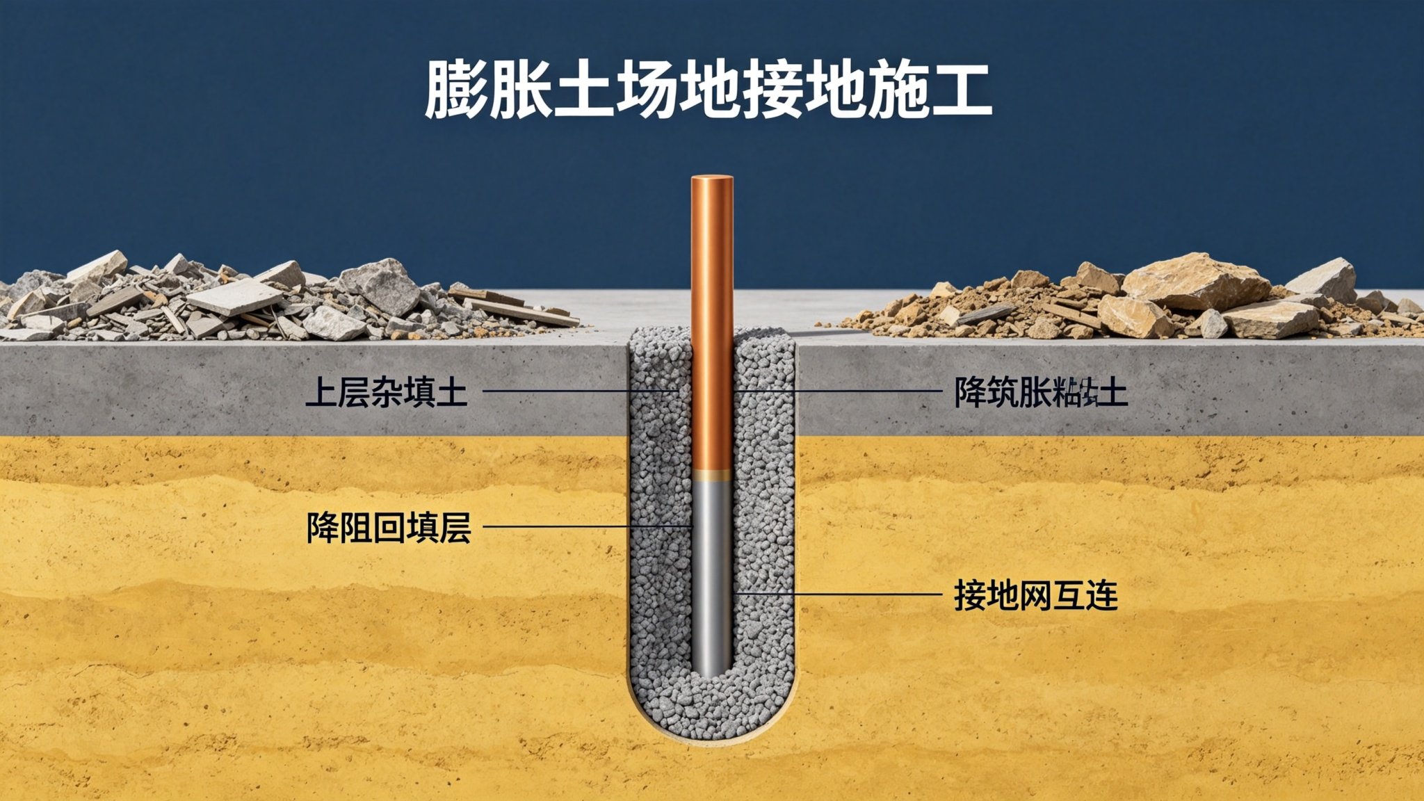 膨胀土接地，接地降阻，铜包钢接地极，非金属降阻模块，导电降阻回填料，接地地网