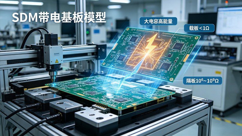 SDM带电基板模型接地防护示意图