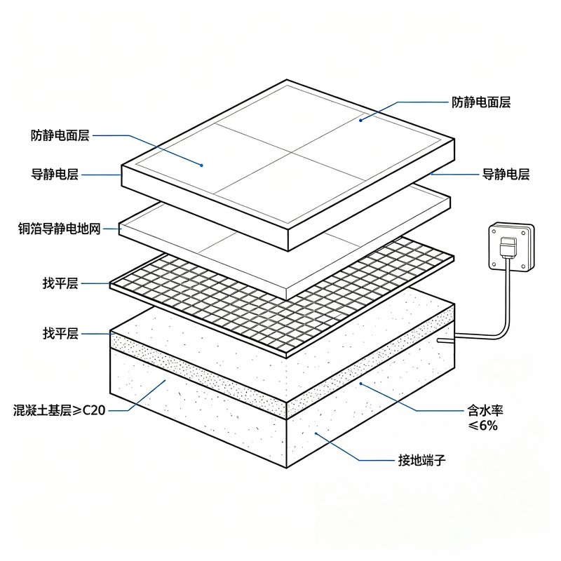 防静电环氧地坪分层结构示意图