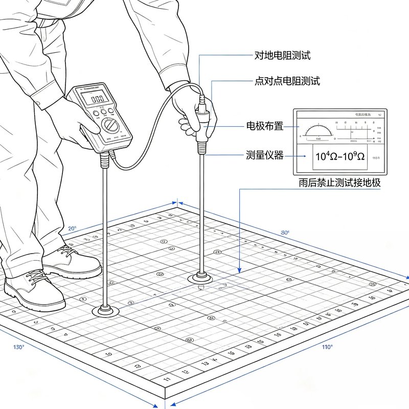 防静电地坪电阻测试示意图