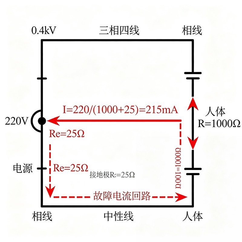 0.4kV 单相触电电流计算原理示意图