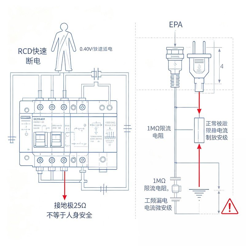 1. RCD 保护 + 1MΩ 限流安全对比图