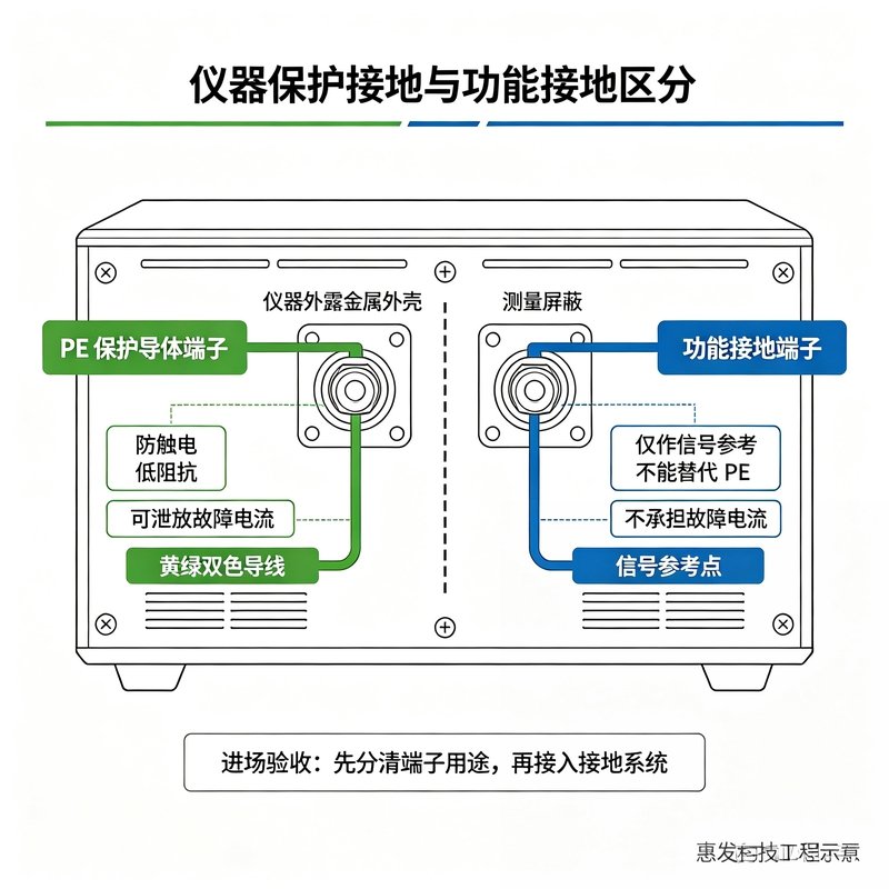 仪器保护接地与功能接地区分示意图
