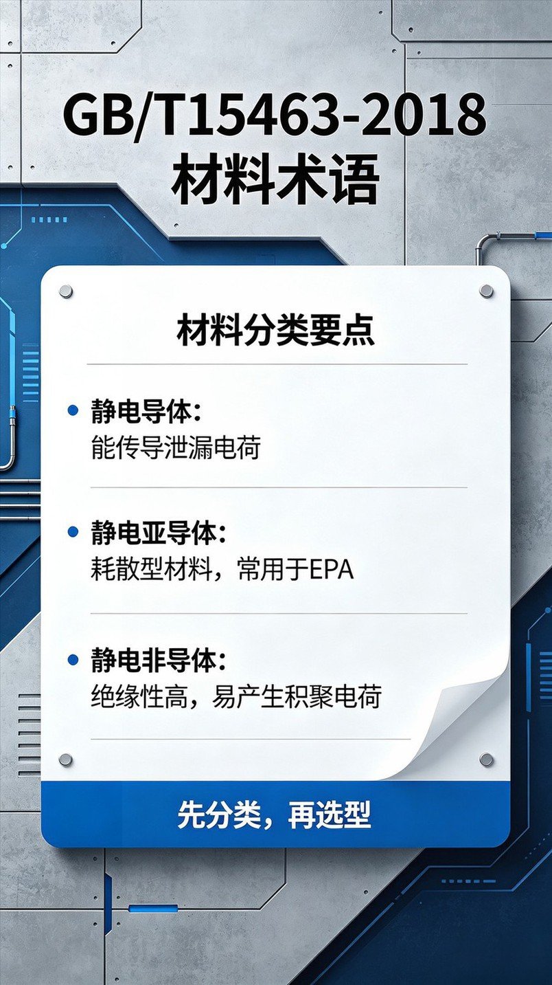 静电导体、静电亚导体、静电非导体材料分类原理示意图，电阻区间对比框图