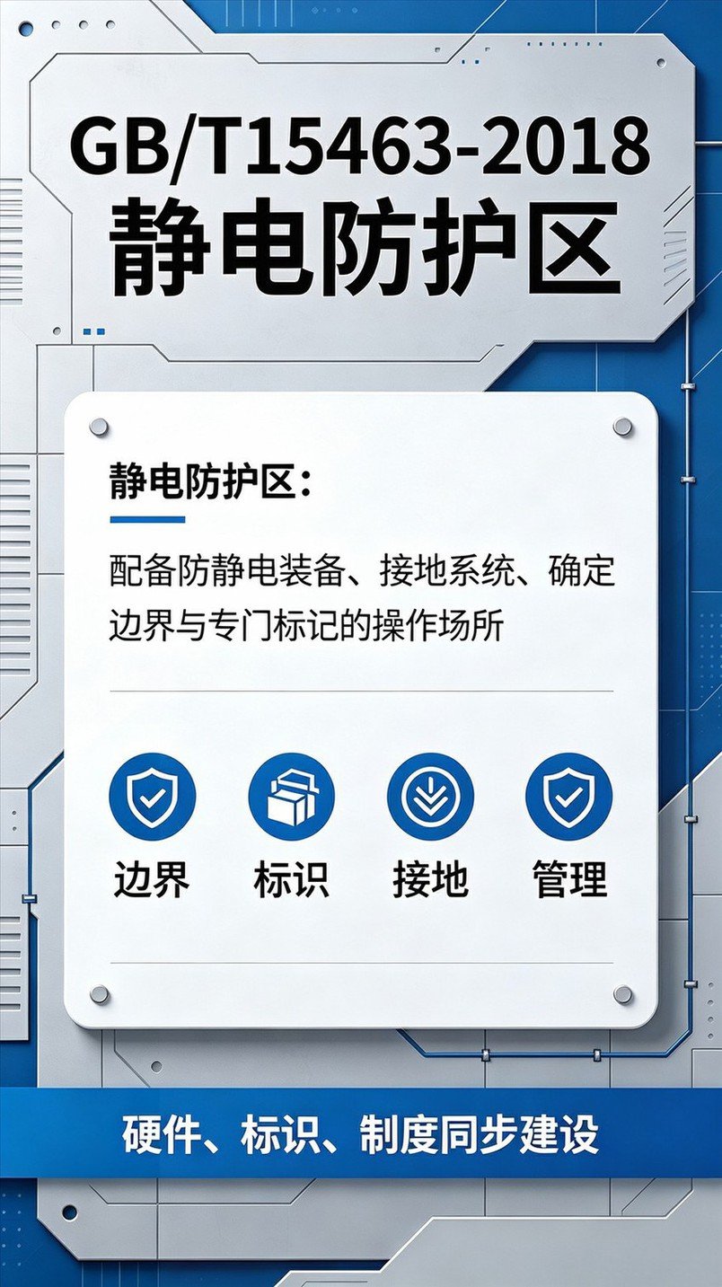 GB/T15463-2018静电防护区定义引用卡片，EPA边界要求与标记要求