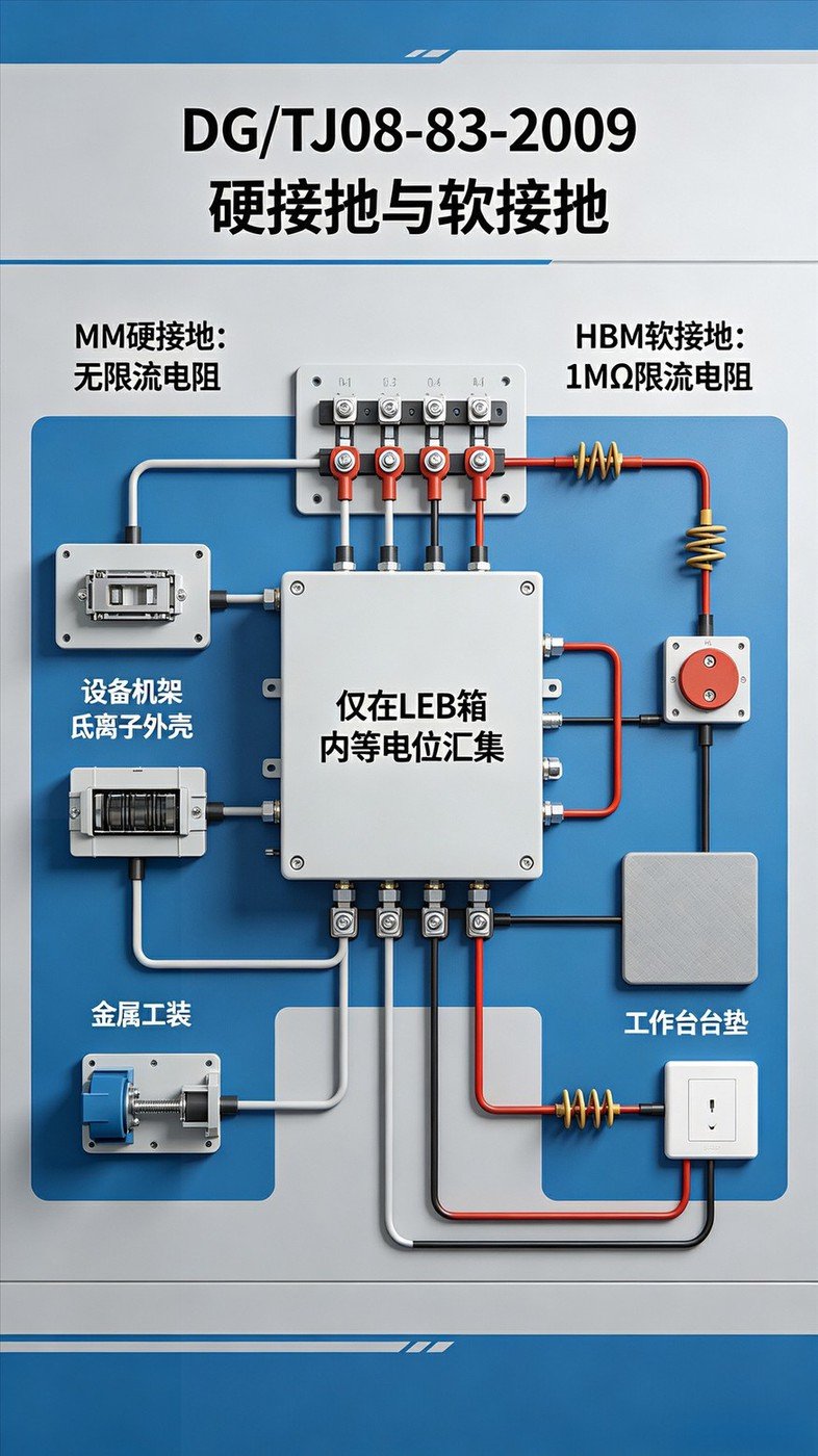 DG/TJ08‑83‑2009硬接地软接地端子排接线原理示意图