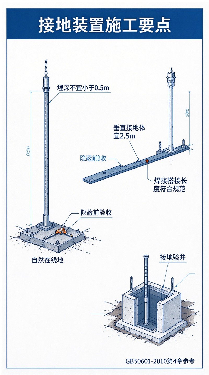 GB50601‑2010接地装置施工示意图