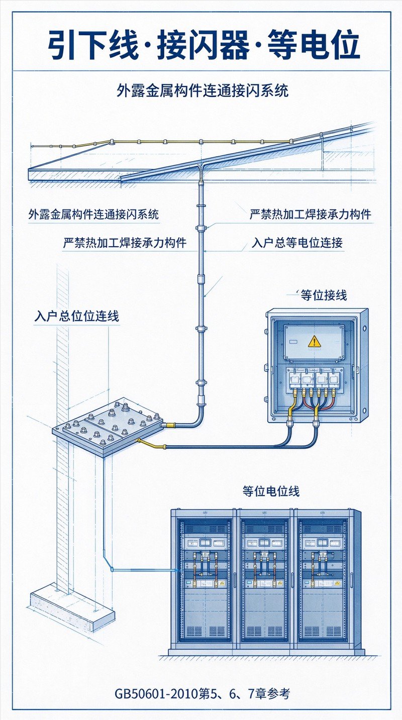 防雷引下线接闪器施工蓝图示意图