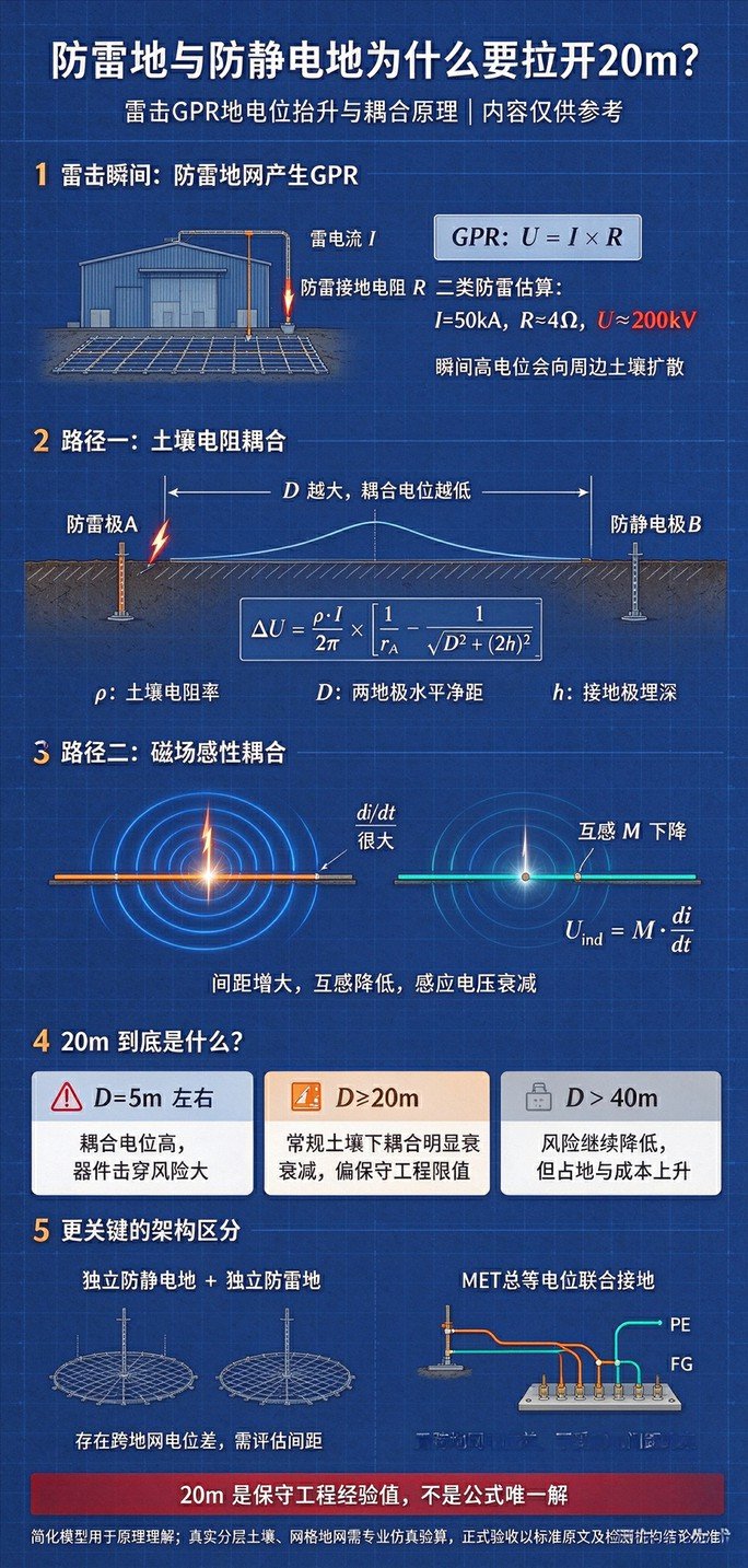 为什么防雷地与防静电地要拉开 20m？