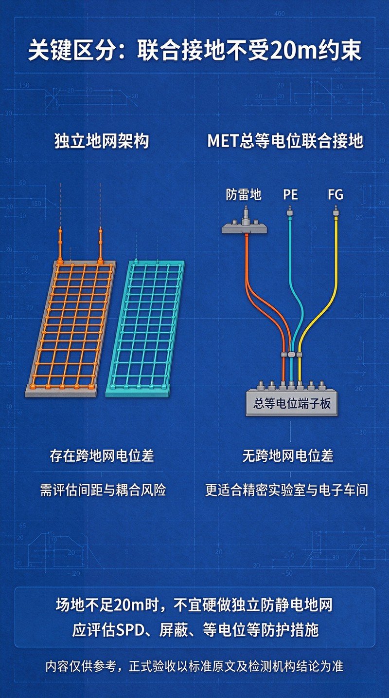 MET 总等电位联合接地，不受 20m 间距约束
